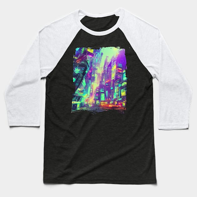 Japan Neon City Lights Baseball T-Shirt by star trek fanart and more